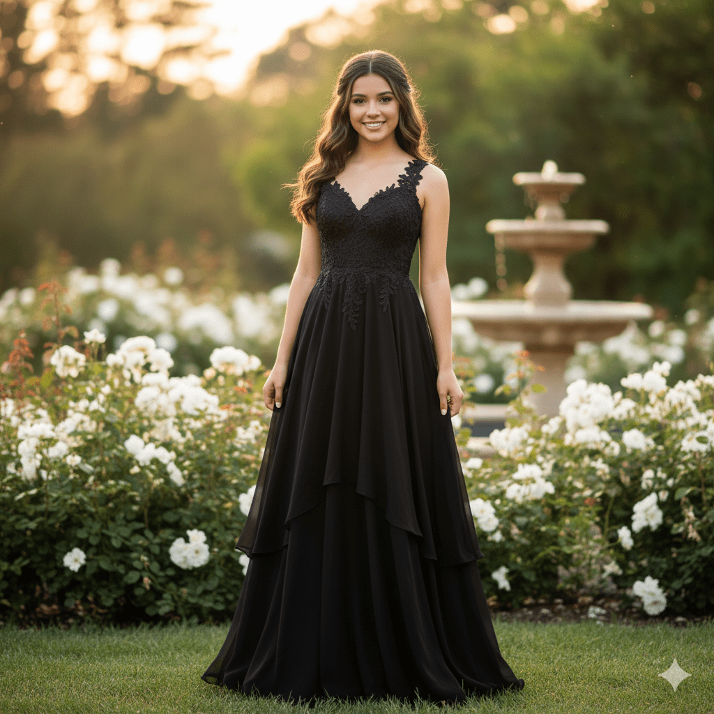 US teen girl wearing black lingirie