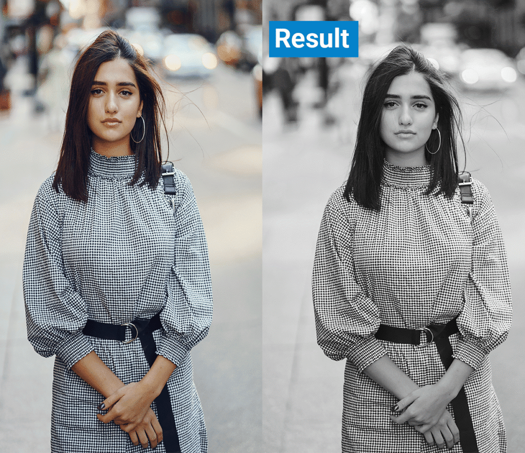 make black & white image- result of photoshop action