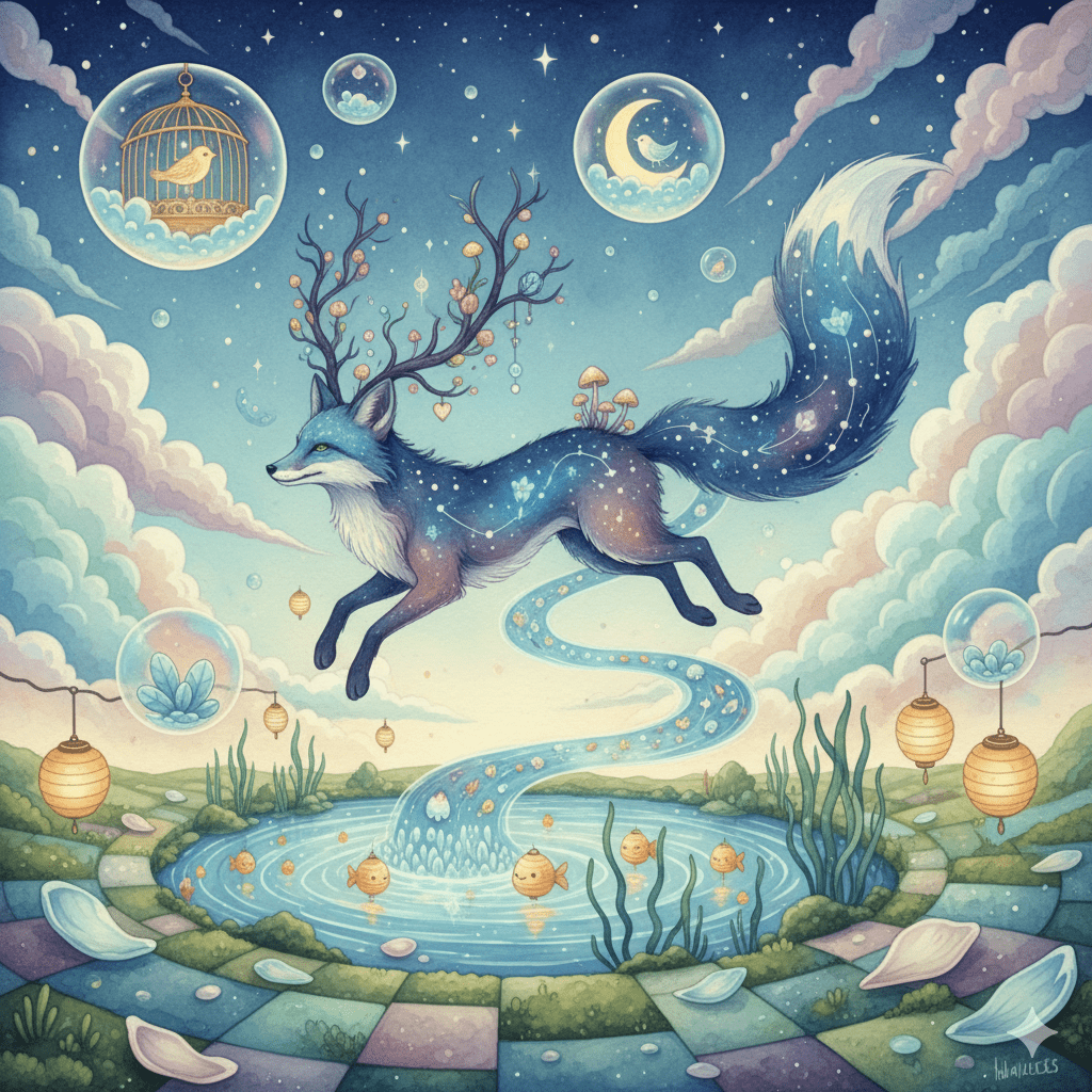 an unique and creative art of a whimsical mood, animal, surreal
